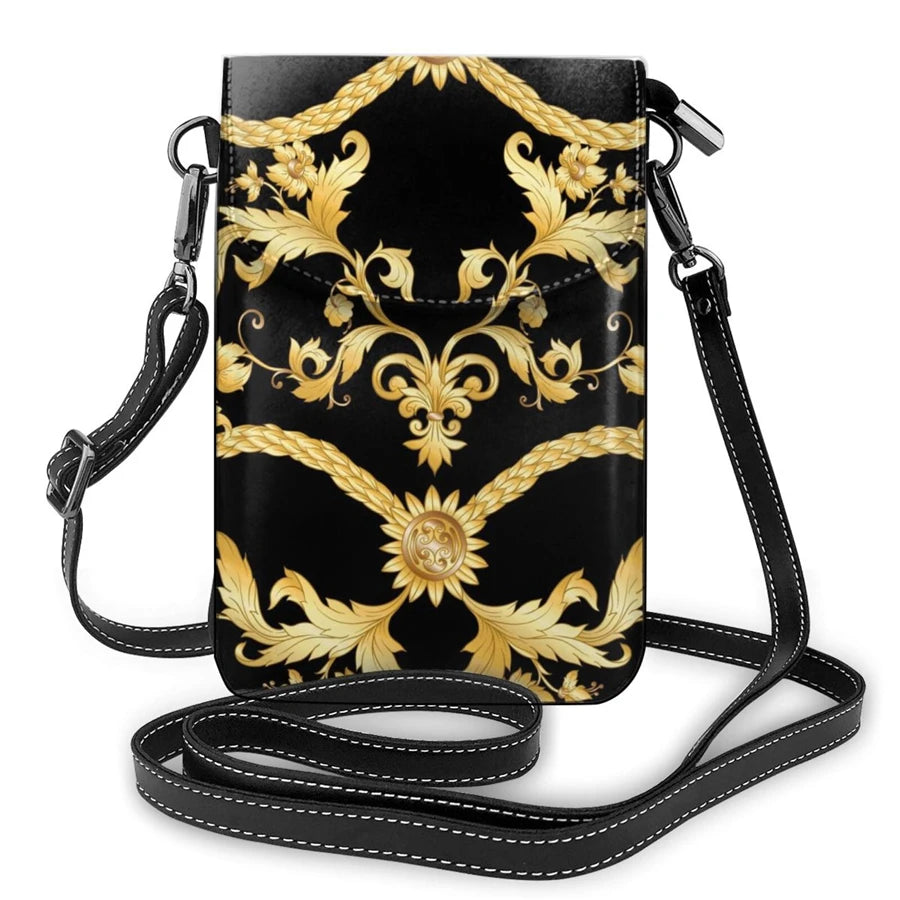 Golden Flower Pattern Messenger Bag for Women