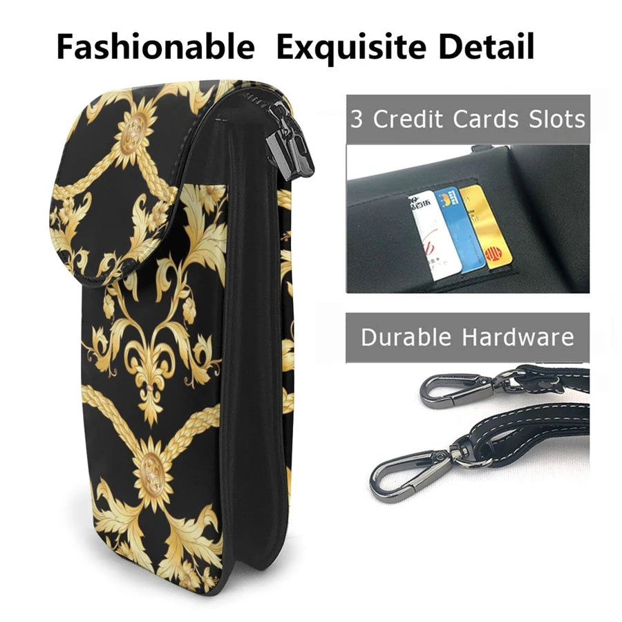Golden Flower Pattern Messenger Bag for Women