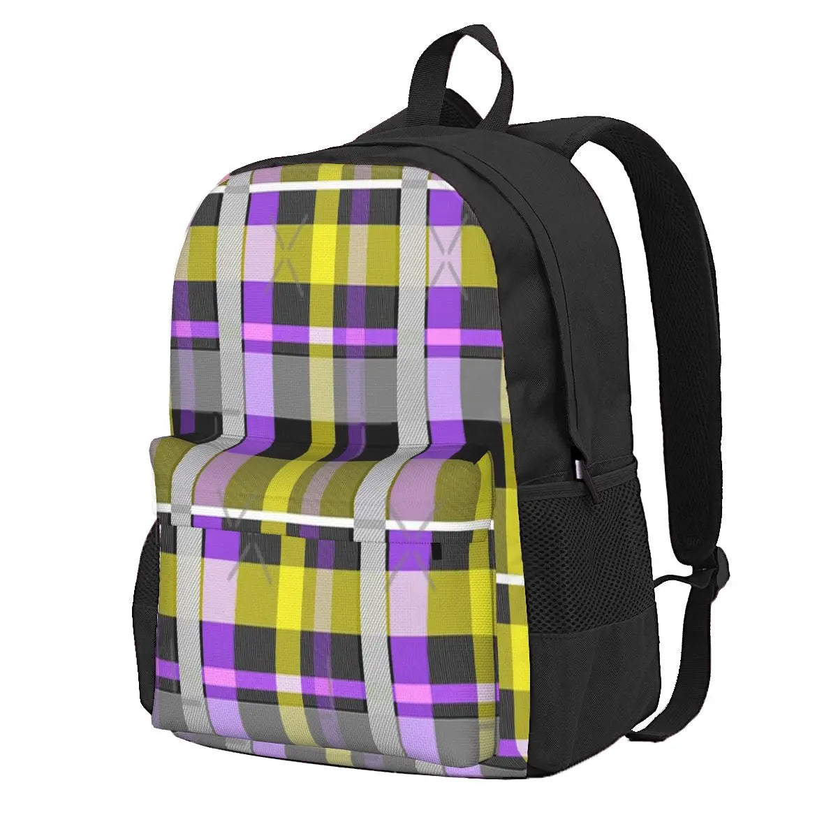 Nonbinary Flag Check Backpack Plain School Bag