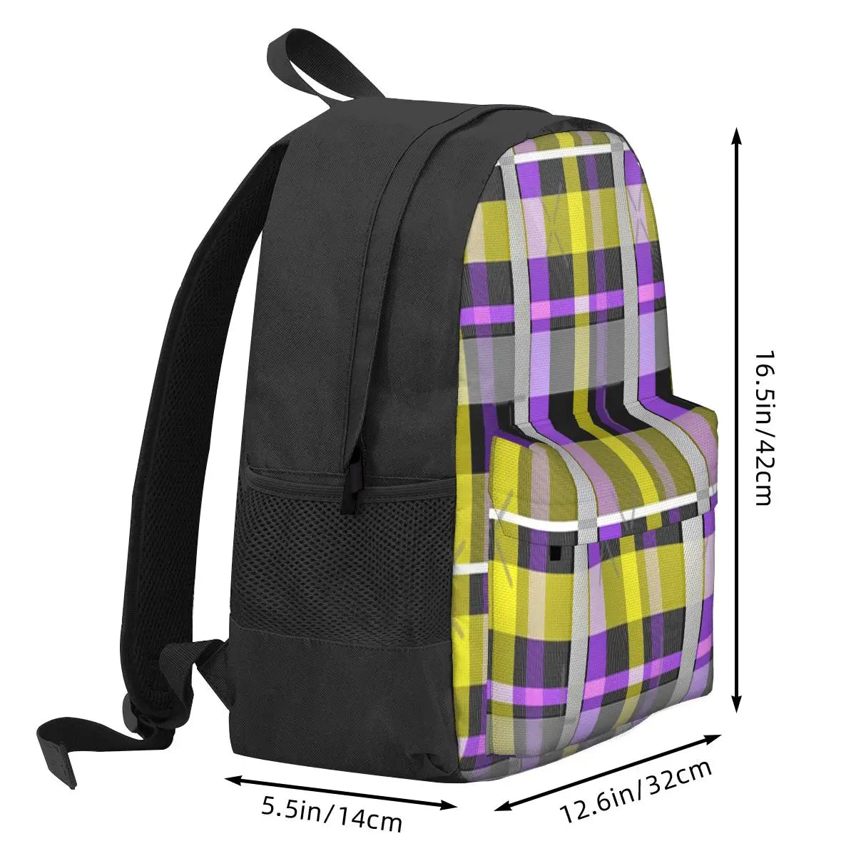 Nonbinary Flag Check Backpack Plain School Bag
