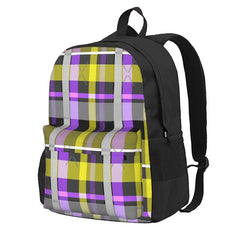 Nonbinary Flag Check Backpack Plain School Bag