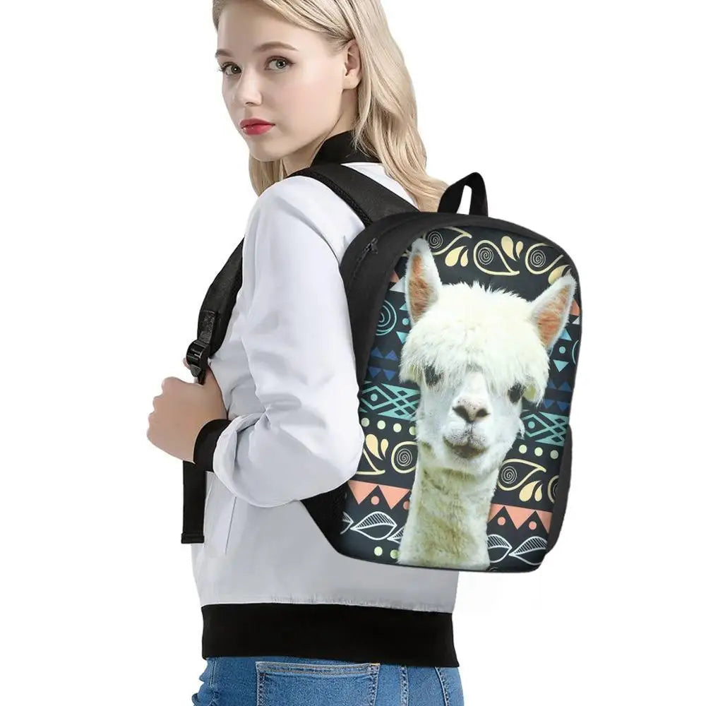 Alpaca Printed School Bag Kindergarten Student Backpack Big Capacity