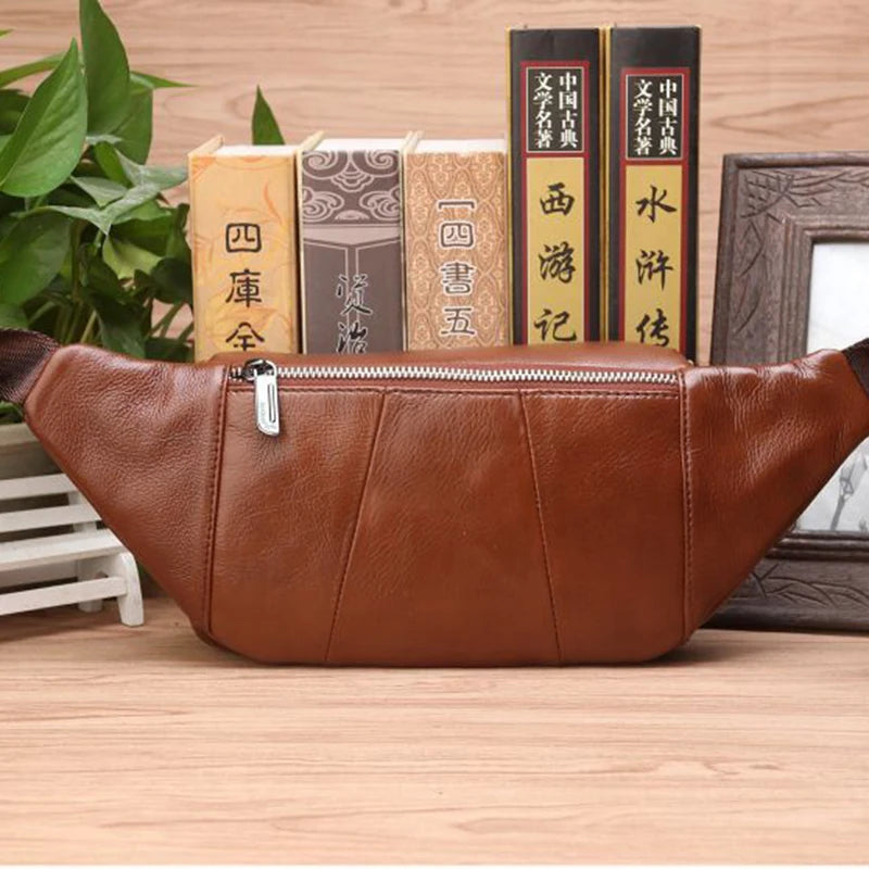 Men Leather Waist Bag Sling Chest Bags Casual Belt Pouch for Wallets Phone