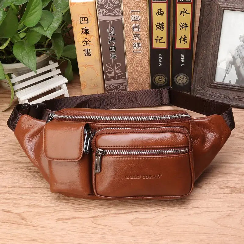 Men Leather Waist Bag Sling Chest Bags Casual Belt Pouch for Wallets Phone