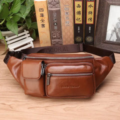 Men Leather Waist Bag Sling Chest Bags Casual Belt Pouch for Wallets Phone