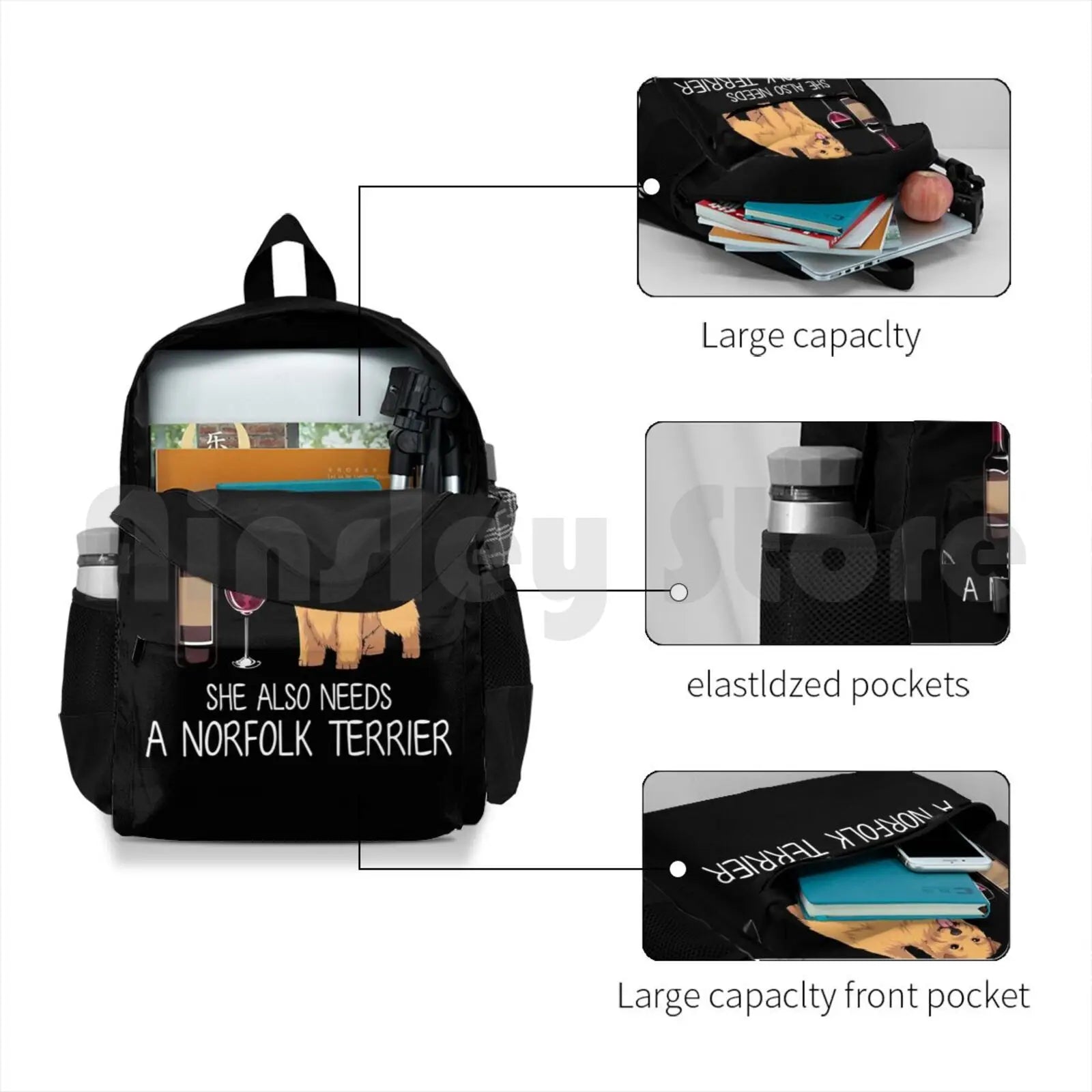 Norfolk Terrier And Wine Funny Dog Outdoor Hiking Backpack