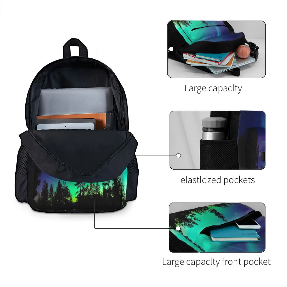 Northern Lights 4 Backpacks Men Women Girls