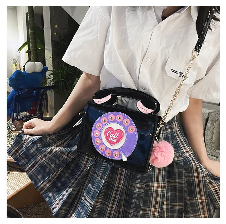 Vintage Phone Shape Purse Handbag Cartoon Chain Shoulder Bag Girls Clutch