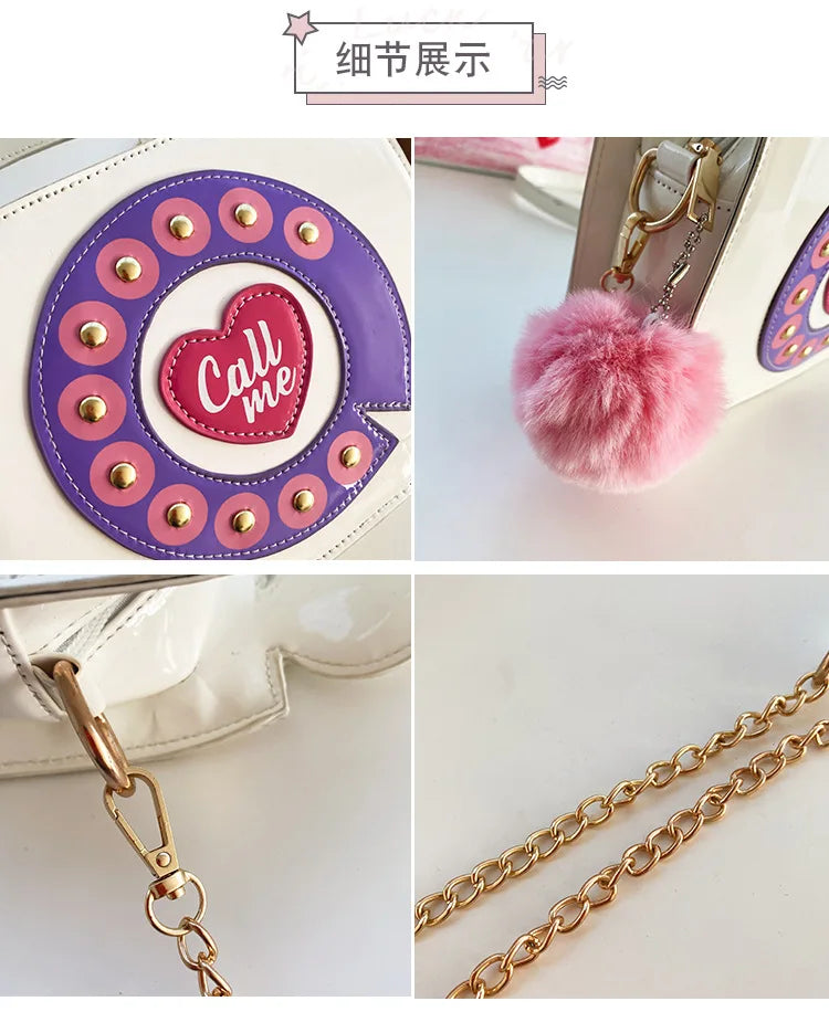 Vintage Phone Shape Purse Handbag Cartoon Chain Shoulder Bag Girls Clutch