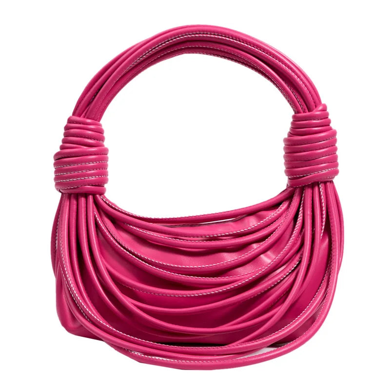 Noodle Shoulder Bag Stylish Knotted Handle Handbag Solid Colour PU Crossbody Bag