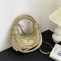 Noodle Shoulder Bag Stylish Knotted Handle Handbag Solid Colour PU Crossbody Bag