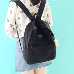 NuFangU Solid Cotton Fabric Girls Backpack School Book Bag
