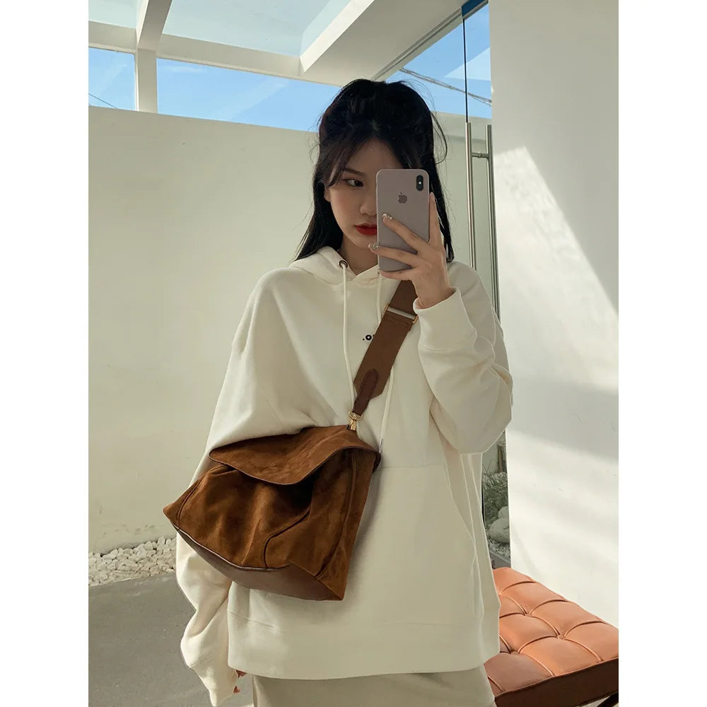 Vintage Nubuck PU Leather Shoulder Bag for Women