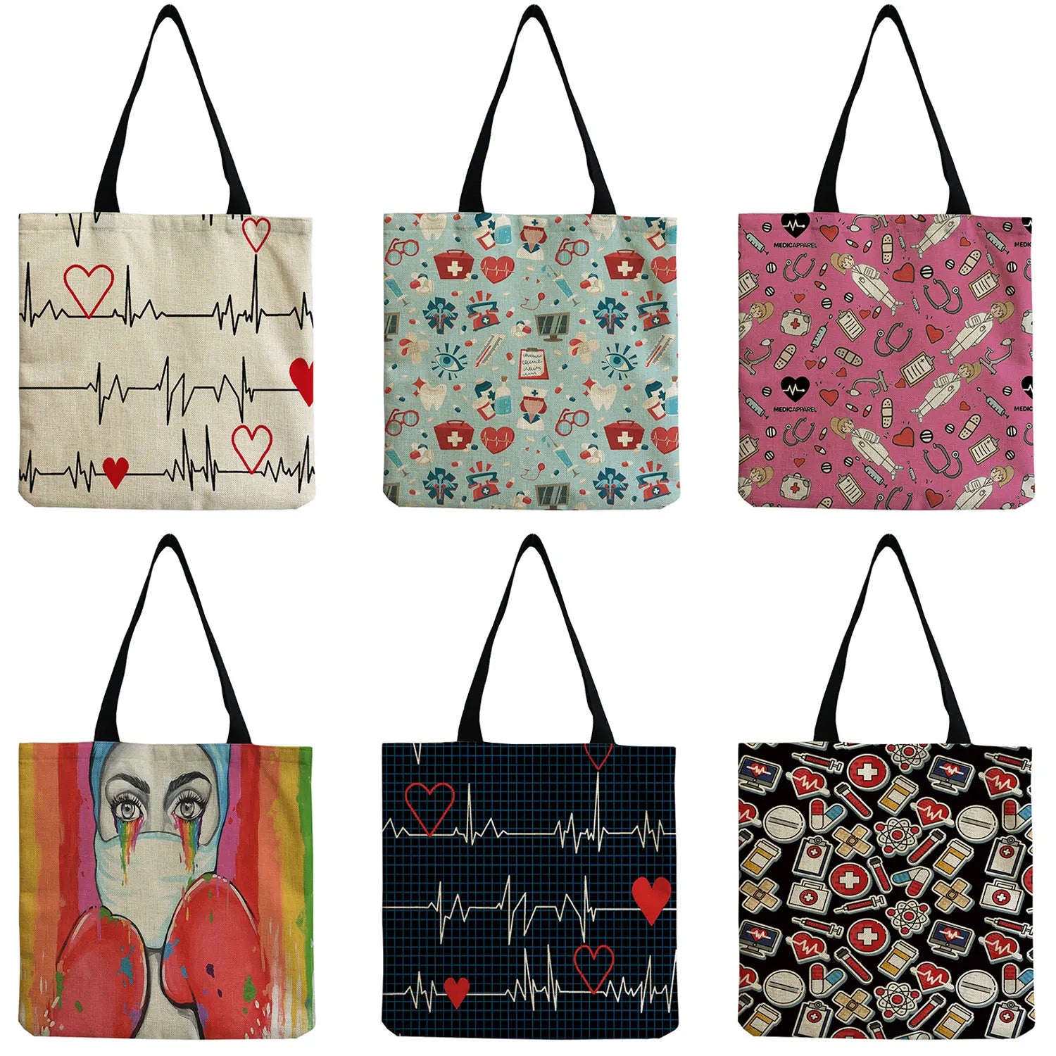 Nurse Print Eco Shopping Bags Portable Women's Handbag Casual Totes