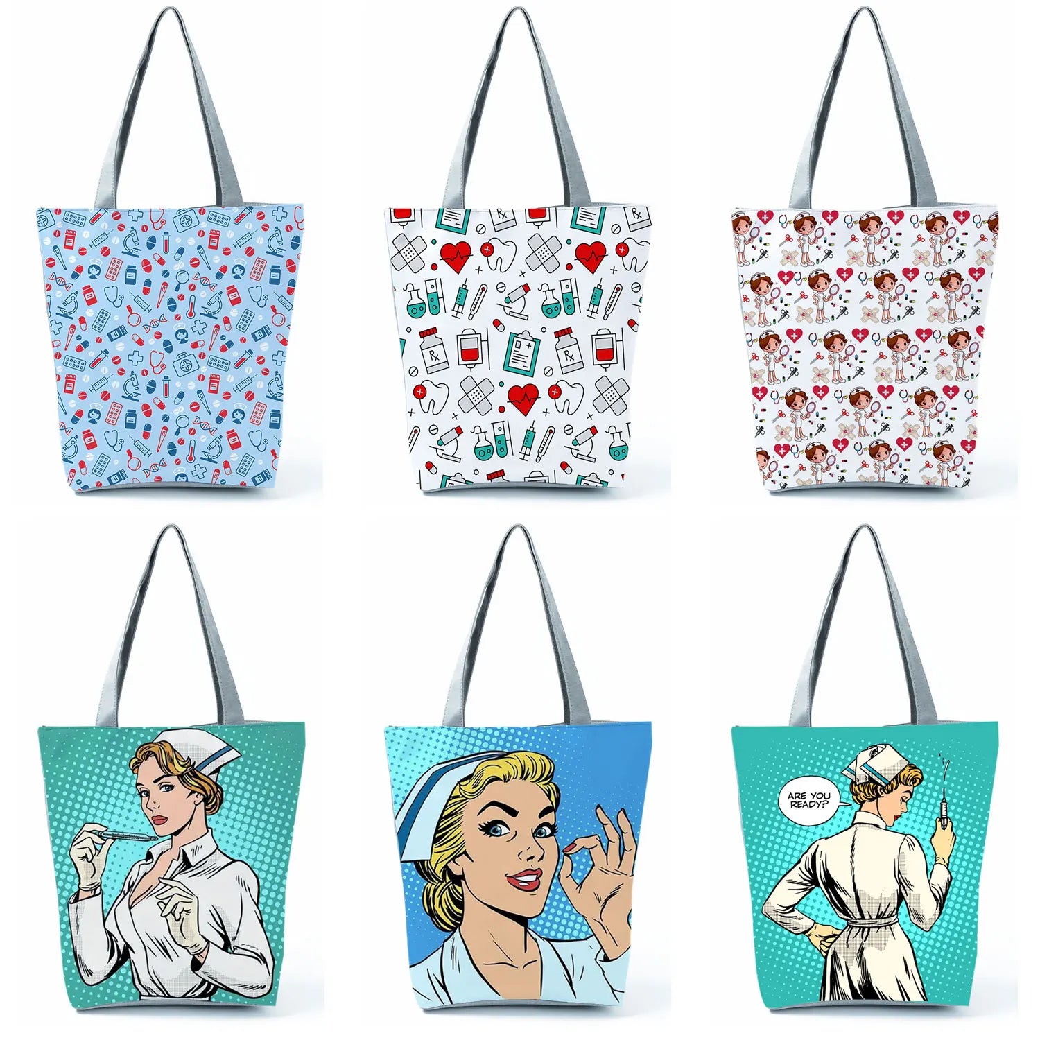 Nurse Printed Handbag High Capacity Eco Reusable Shopping Bag