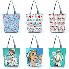 Nurse Printed Handbag High Capacity Eco Reusable Shopping Bag