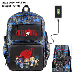 Anime Fairy Tail Nylon Backpack with USB Student Schoolbag