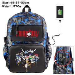 Anime Fairy Tail Nylon Backpack with USB Student Schoolbag