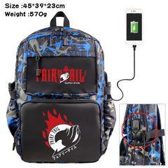 Anime Fairy Tail Nylon Backpack with USB Student Schoolbag