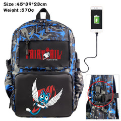 Anime Fairy Tail Nylon Backpack with USB Student Schoolbag