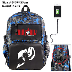 Anime Fairy Tail Nylon Backpack with USB Student Schoolbag
