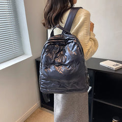 Nylon Backpack Women Cotton Feather Down School Backpack Purse Medium Metallic