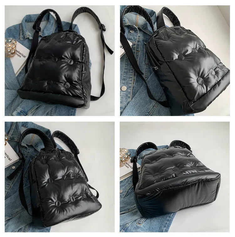 Nylon Backpack Women Cotton Feather Down School Backpack Purse Medium Metallic