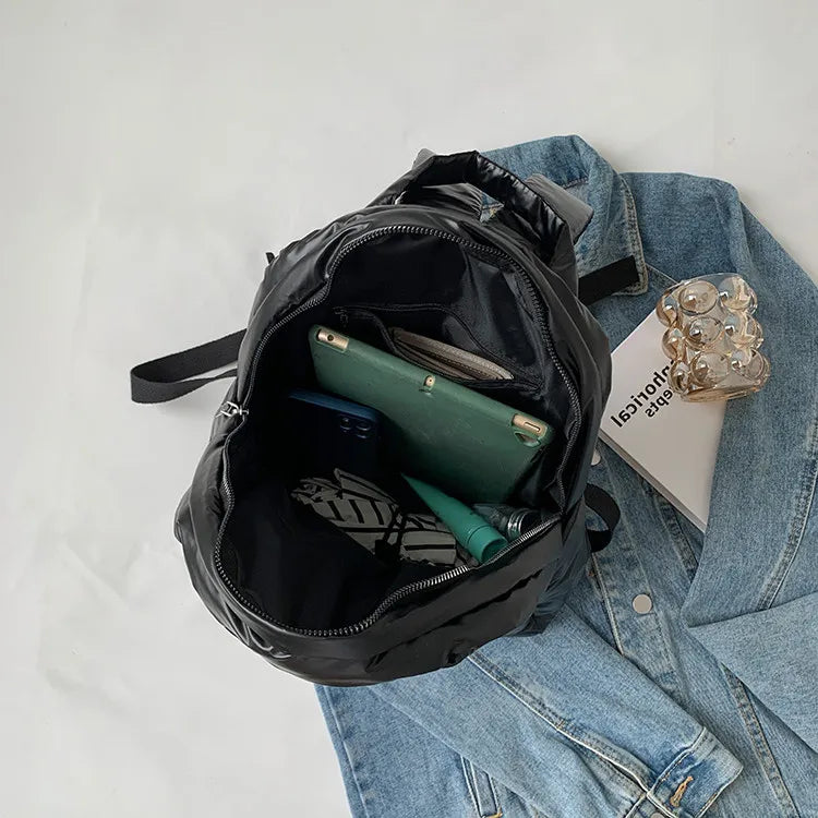 Nylon Backpack Women Cotton Feather Down School Backpack Purse Medium Metallic