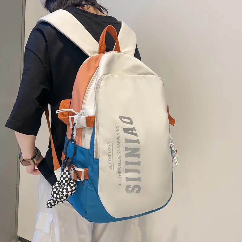Gray Nylon Backpack Women Travel School Bag for Teenage Girls