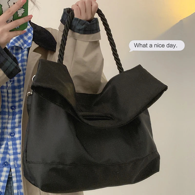 Nylon Canvas Y2k Casual Tote Bag Student Ins Large Capacity Messenger Handbag