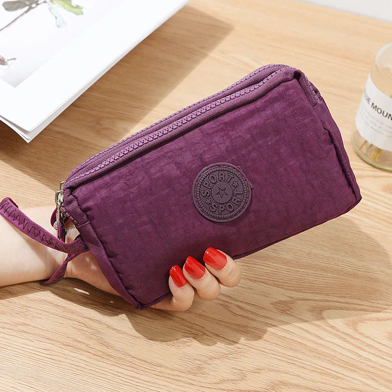 Nylon Clutch Purse Long Wallet Three Layer Purses Large Capacity