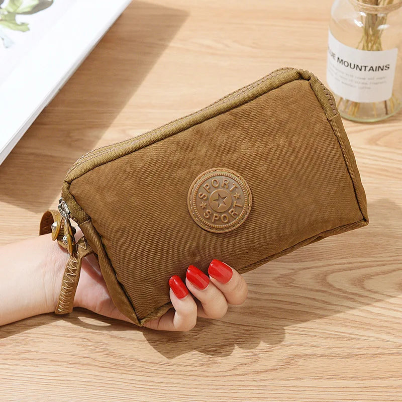 Nylon Clutch Purse Long Wallet Three Layer Purses Large Capacity