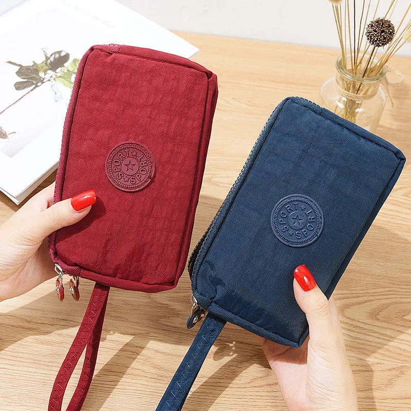 Nylon Clutch Purse Long Wallet Three Layer Purses Large Capacity