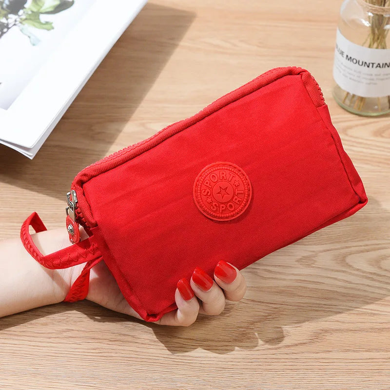 Nylon Clutch Purse Long Wallet Three Layer Purses Large Capacity