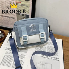Nylon Crossbody Bags Womens Handbags Patchwork Students Style Mini Zipper