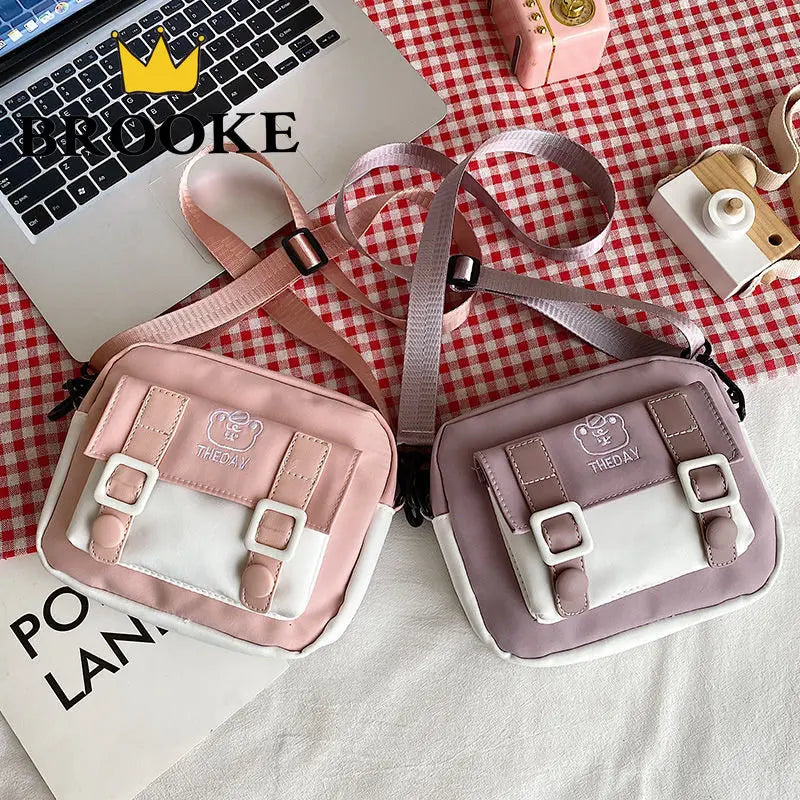 Nylon Crossbody Bags Womens Handbags Patchwork Students Style Mini Zipper