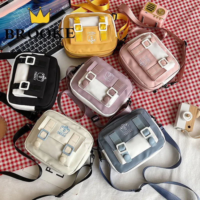 Nylon Crossbody Bags Womens Handbags Patchwork Students Style Mini Zipper