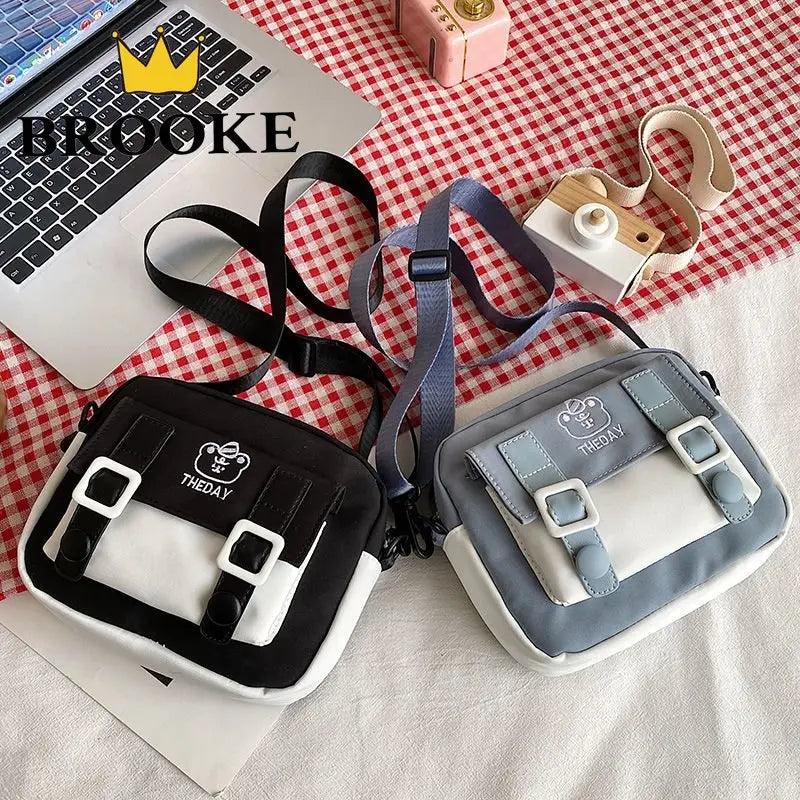Nylon Crossbody Bags Womens Handbags Patchwork Students Style Mini Zipper