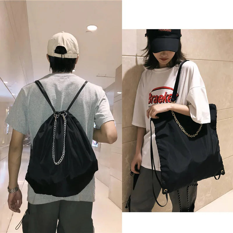 Nylon Drawstring Bags Men Women Chain Tassel Big Totes Backpacks