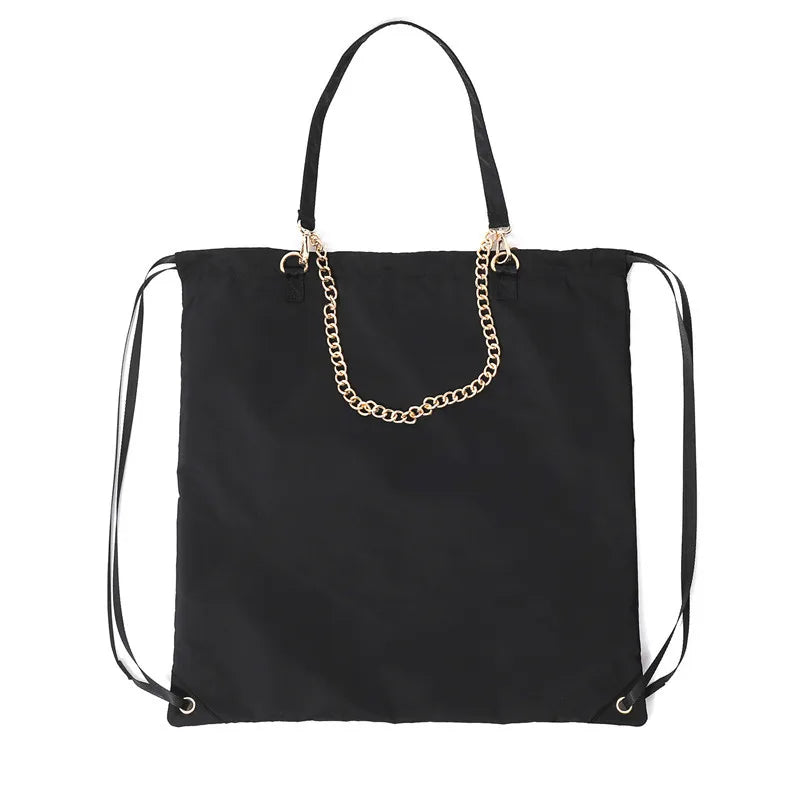 Nylon Drawstring Bags Men Women Chain Tassel Big Totes Backpacks