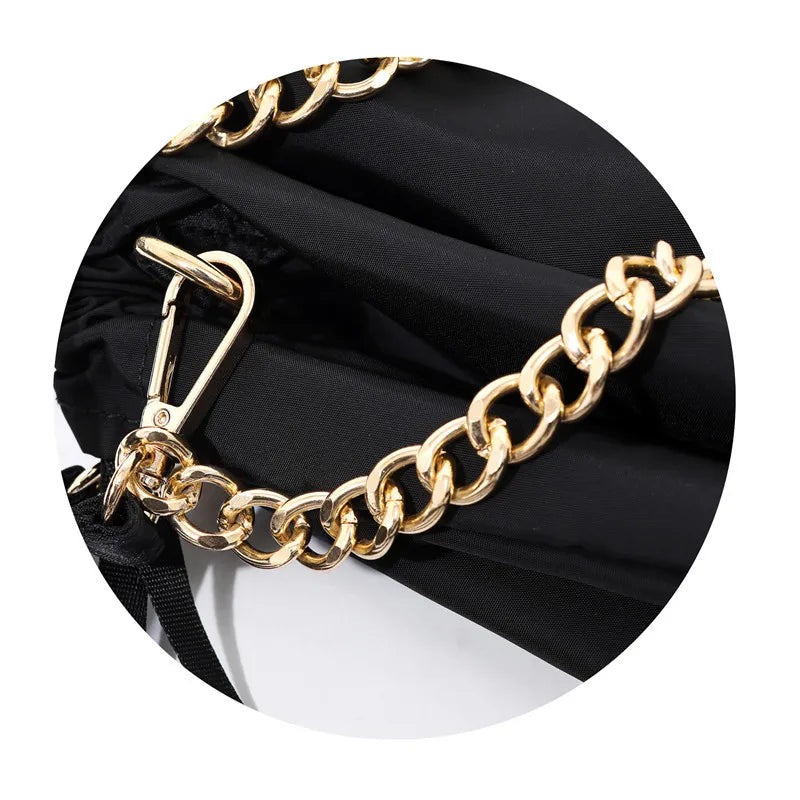 Nylon Drawstring Bags Men Women Chain Tassel Big Totes Backpacks