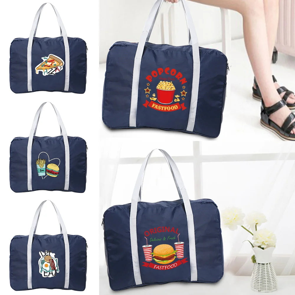 Food Print Nylon Travel Bag Large Capacity Water Proof Handbag