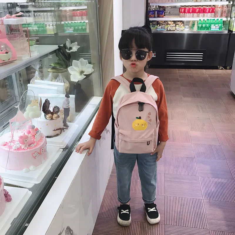 Orange Nylon Kindergarten School Bag for Girl Kids