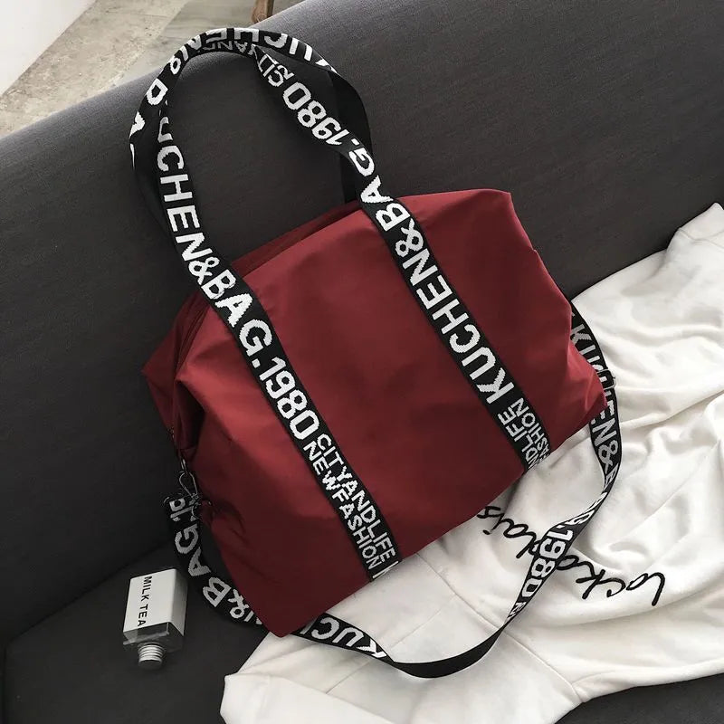 Nylon Large Capacity Shoulder Bag Women English Letter Handbag