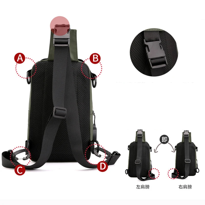 Nylon Men Backpack Rucksack USB Charging Port Military Chest Pack Bag