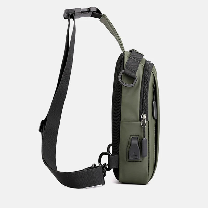 Nylon Men Backpack Rucksack USB Charging Port Military Chest Pack Bag