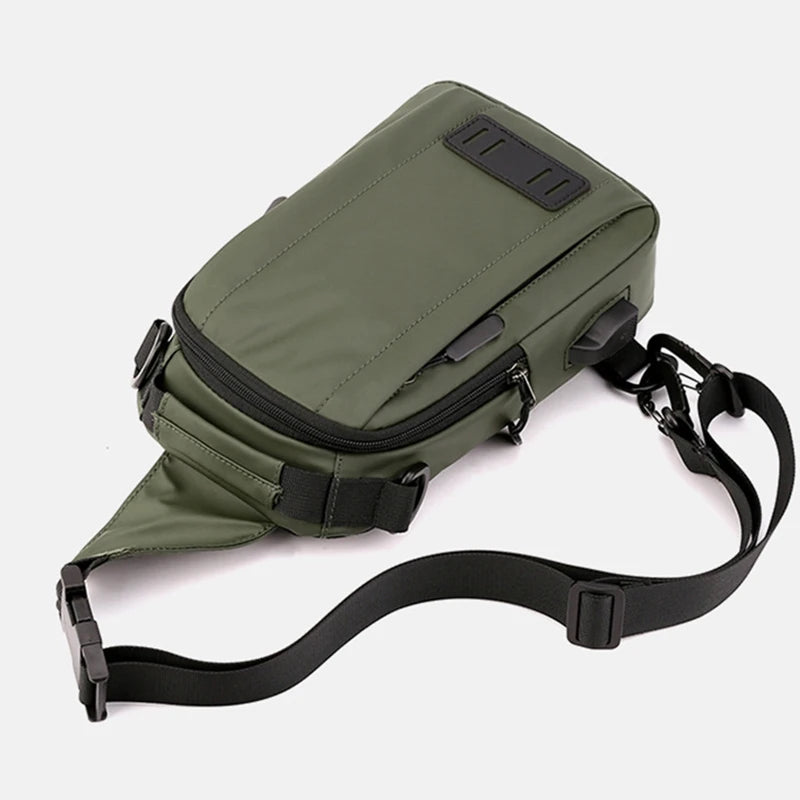Nylon Men Backpack Rucksack USB Charging Port Military Chest Pack Bag