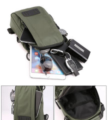 Nylon Men Backpack Rucksack USB Charging Port Military Chest Pack Bag