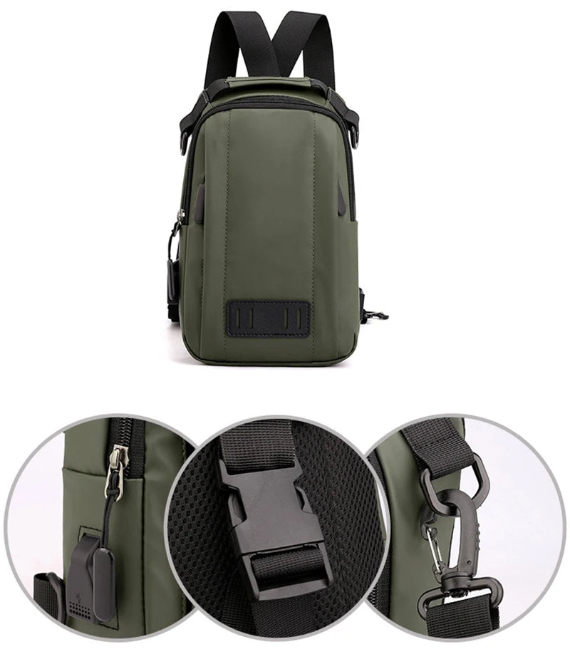 Nylon USB Charging Chest Bag Rucksack Travel Women Shoulder Backpack