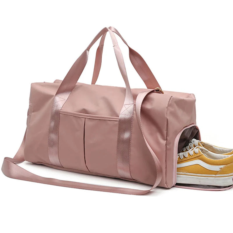 Nylon Travel Gym Bag with Dry and Wet Separation, Shoe Pocket, Yoga Mat Holder